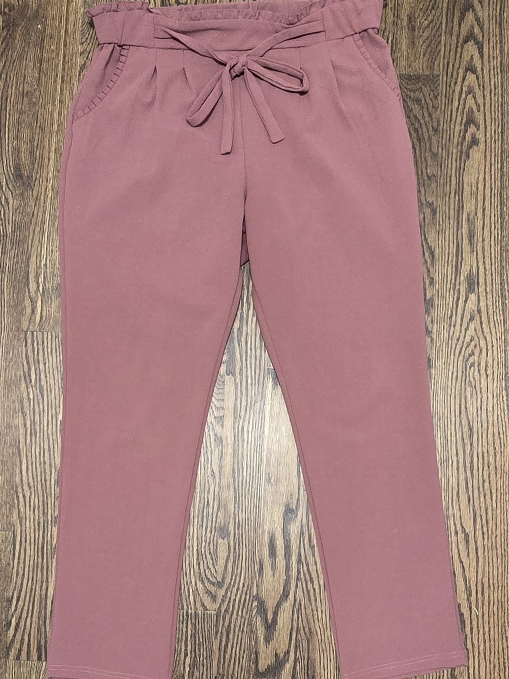 Soho Apparel Rose-Mauve Paperbag Waist Joggers